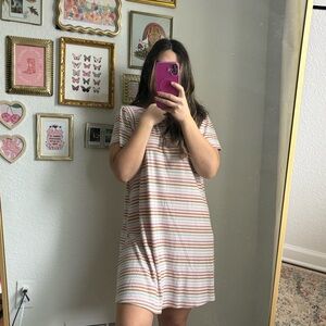 Striped Pastel Short-Sleeve Dress - Pink & Cream